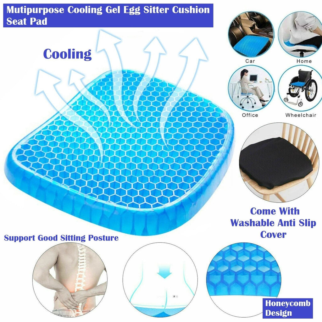 (With black cover) - Non Slip Egg Sitter Gel Seat Cushion Soft Sitting Support Pad Cushion for Car and Office Chair Seat Pads Breathable Honeycomb Bike seat foam