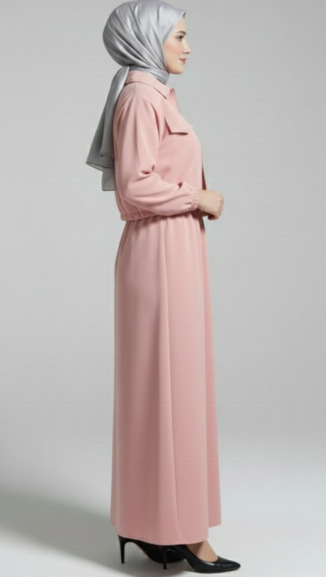 Stylish 2 Piece Set Long Frock Maxi Dress With Matching Zipper Jacket Premium Quality - Black