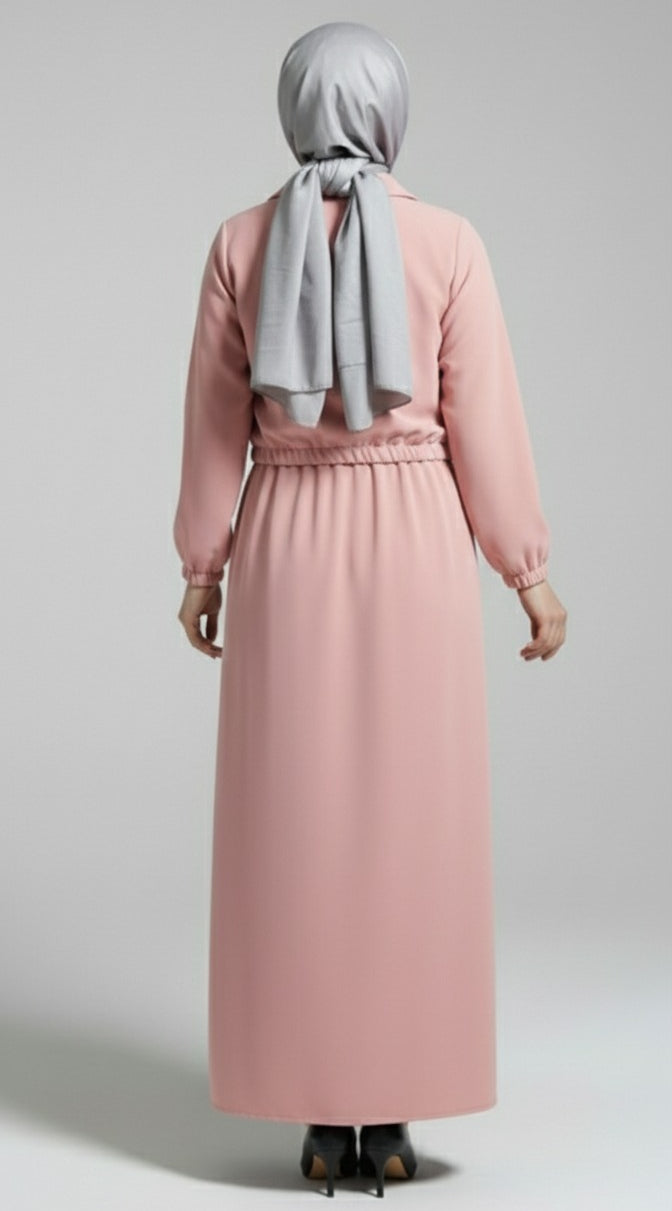 Stylish 2 Piece Set Long Frock Maxi Dress With Matching Zipper Jacket Premium Quality - Black