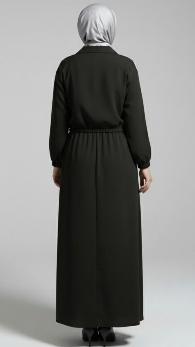 Stylish 2 Piece Set Long Frock Maxi Dress With Matching Zipper Jacket Premium Quality - Black