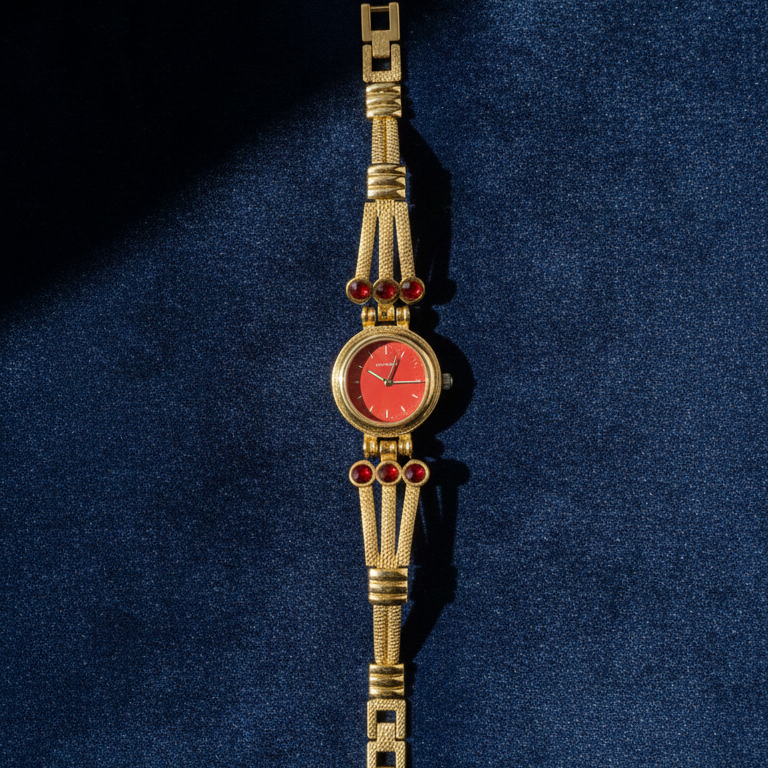 Vintage Gold-Tone Bracelet Watch with Ruby-Red Accents - Random Design (Random Color)