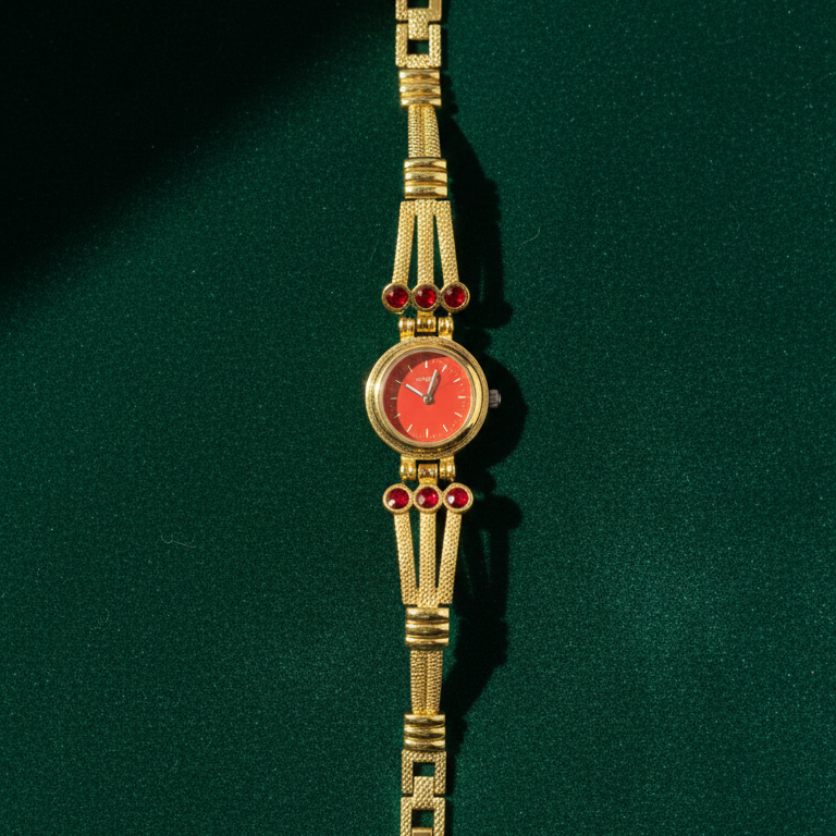 Vintage Gold-Tone Bracelet Watch with Ruby-Red Accents - Random Design (Random Color)