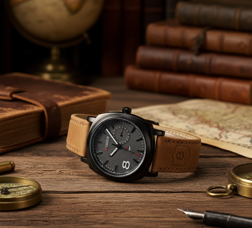 Men's Aviator-Inspired Textured Dial Watch(black)