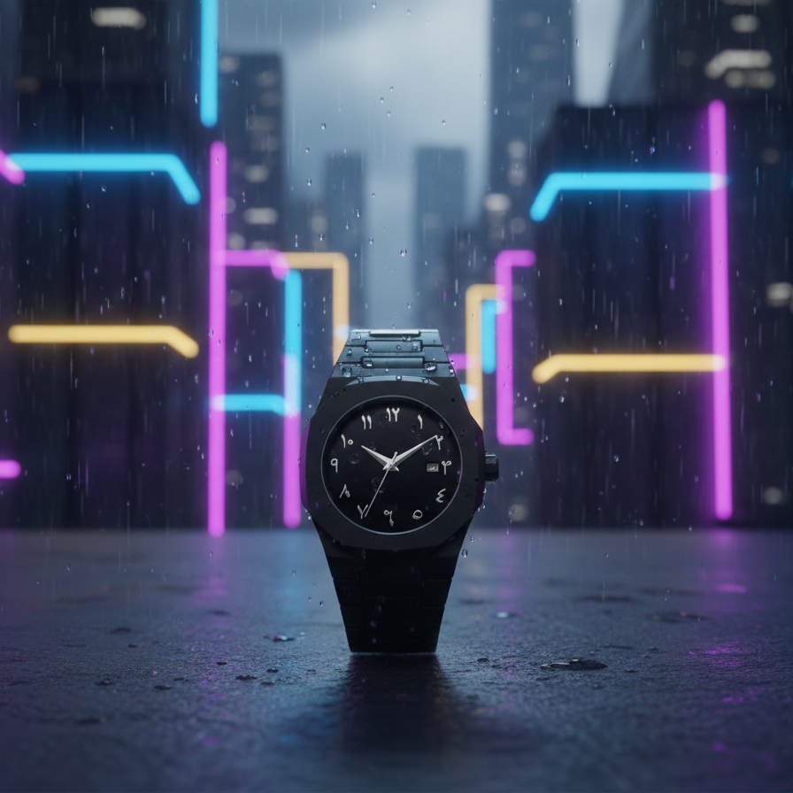 Black Arabic Aura Watch With Eastern Arabic Numerals And Date Elegant Durable Stylish Unique And Modern (Without Box)