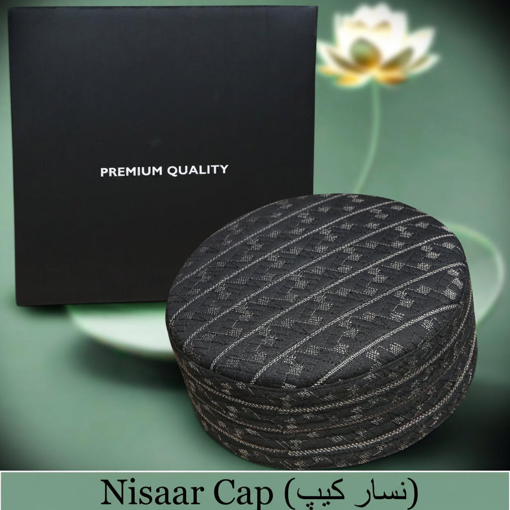 Bin Fiaz Nisaar Premium Embroidered Kufi Hat - Stylish Islamic Prayer Cap for Men