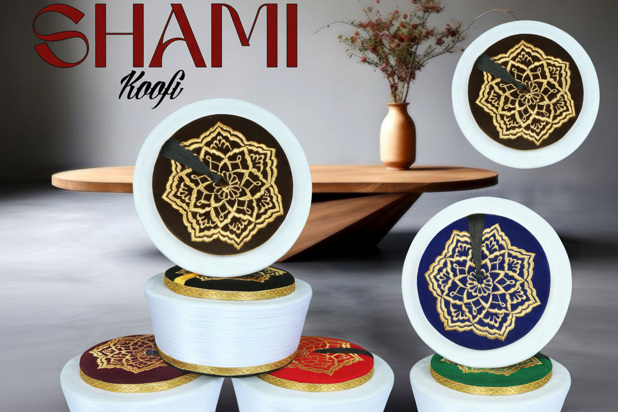 Men’s Premium Shami Cap SH-002 - Traditional Embroidered Islamic Prayer Kufi Hat for Men