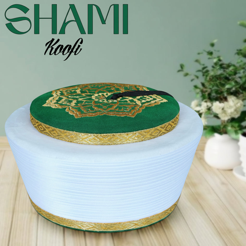 Men’s Premium Shami Cap SH-002 - Traditional Embroidered Islamic Prayer Kufi Hat for Men