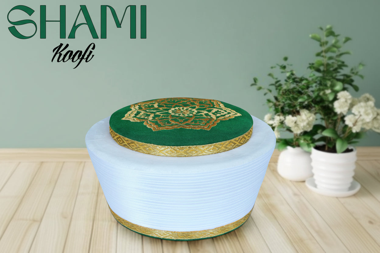 Men’s Premium Shami Cap SH-002 - Traditional Embroidered Islamic Prayer Kufi Hat for Men