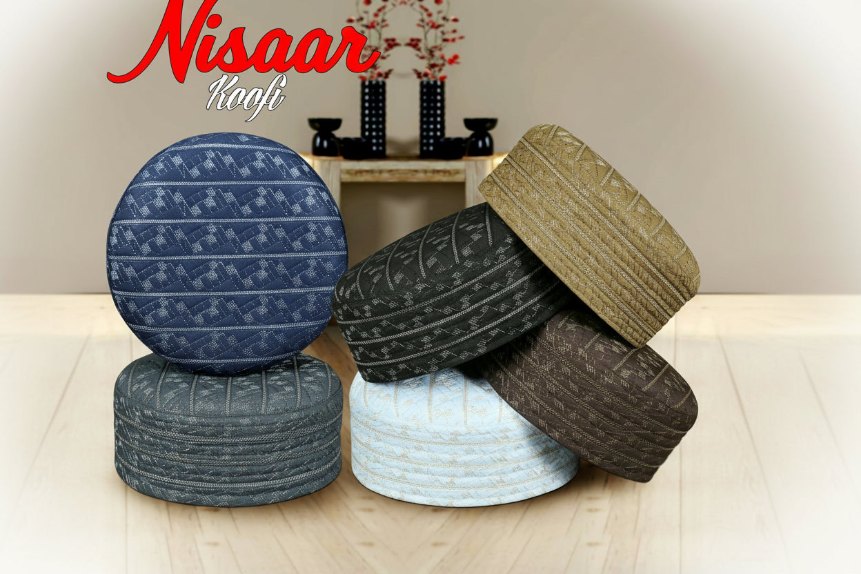 Bin Fiaz Nisaar Premium Embroidered Kufi Hat - Stylish Islamic Prayer Cap for Men