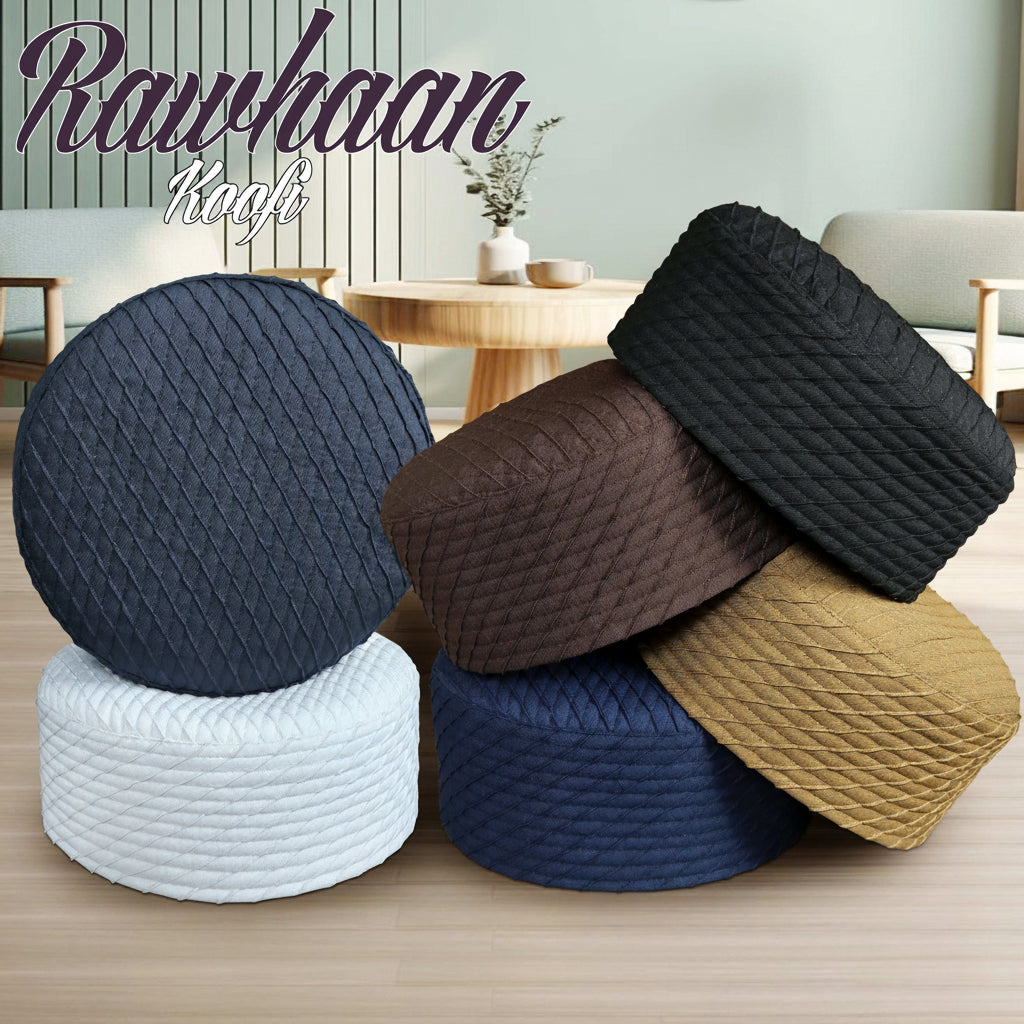 Rawhaan Premium Classic Kufi Hat - Elegant New Style Handcrafted Prayer Cap for Men