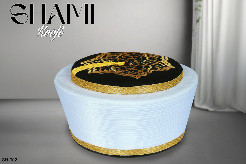 Men’s Premium Shami Cap SH-002 - Traditional Embroidered Islamic Prayer Kufi Hat for Men