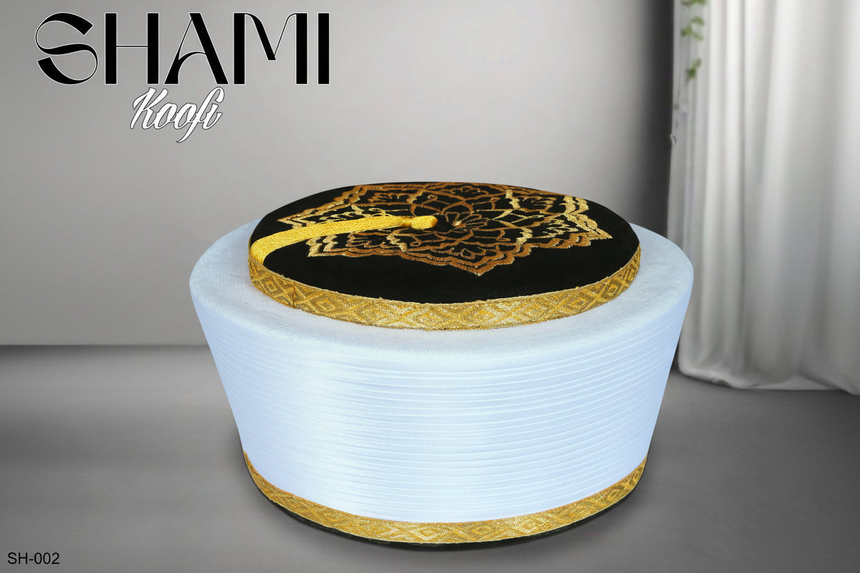 Men’s Premium Shami Cap SH-002 - Traditional Embroidered Islamic Prayer Kufi Hat for Men