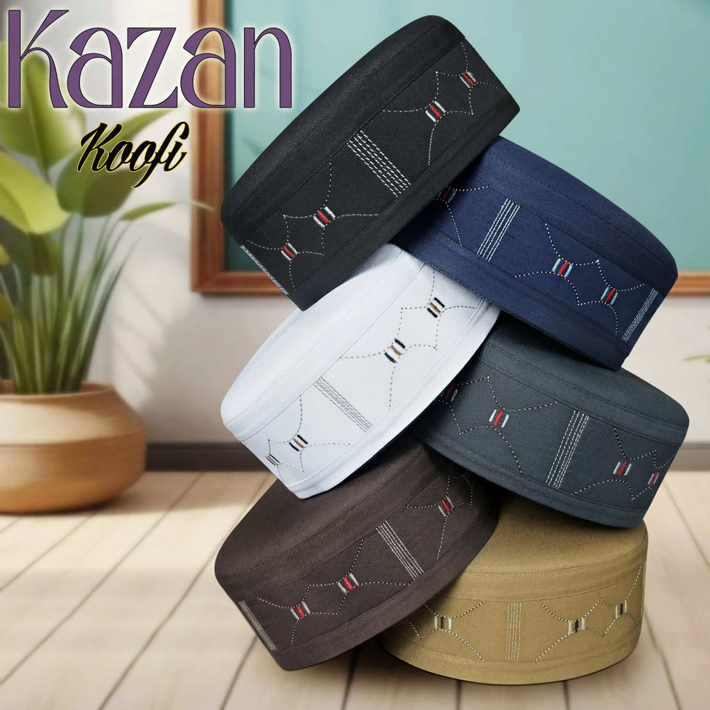 Muslim Kazan Premium Structured Kufi Hat - Traditional Islamic Prayer Cap for Men