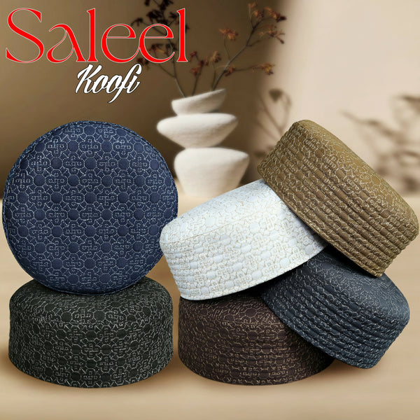 Muslim Saleel Premium Structured Kufi Hat - New Elegant Design Islamic Prayer Cap for Men