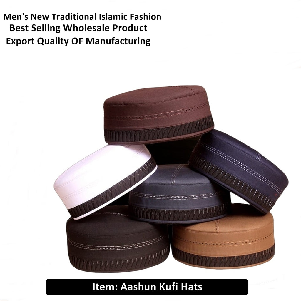 Classic Men's Islamic Aashun Kufi Cap – Premium Polyester-Cotton Blend Prayer Hat – Lightweight Modest Headwear