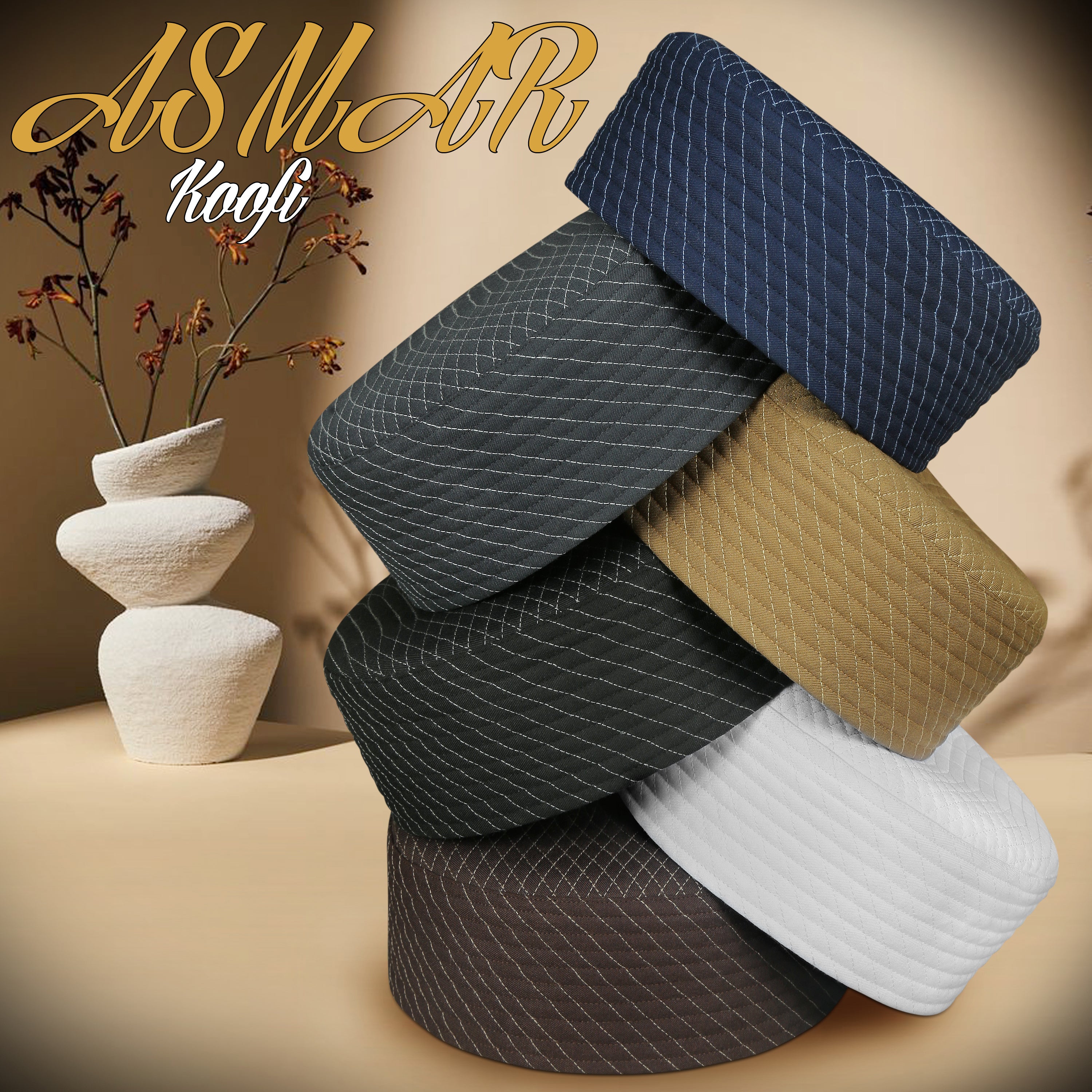 Bin Fiaz Asmar Premium Stitched Kufi Hat for Men - High-Quality Islamic Prayer Cap & Daily Namaz Topi
