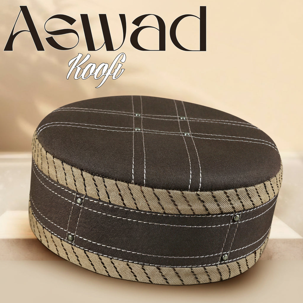 Bin Fiaz Aswad Premium Stitched Kufi Hat for Men - New Design Muslim Cap & Islamic Prayer Topi