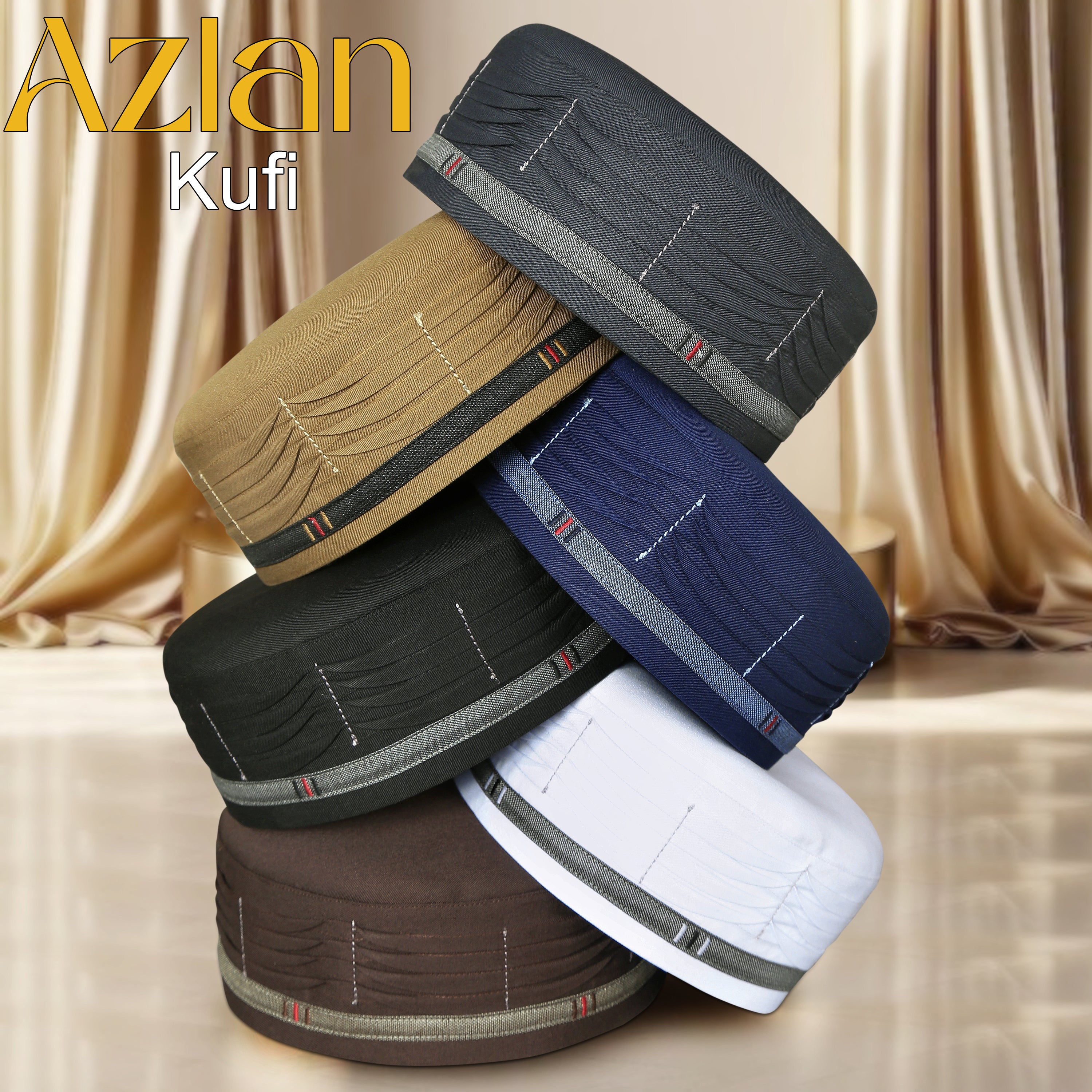 Bin Fiaz Azlan Premium Stitched Kufi Hat for Men - Breathable Islamic Salah Cap & Daily Namaz Topi