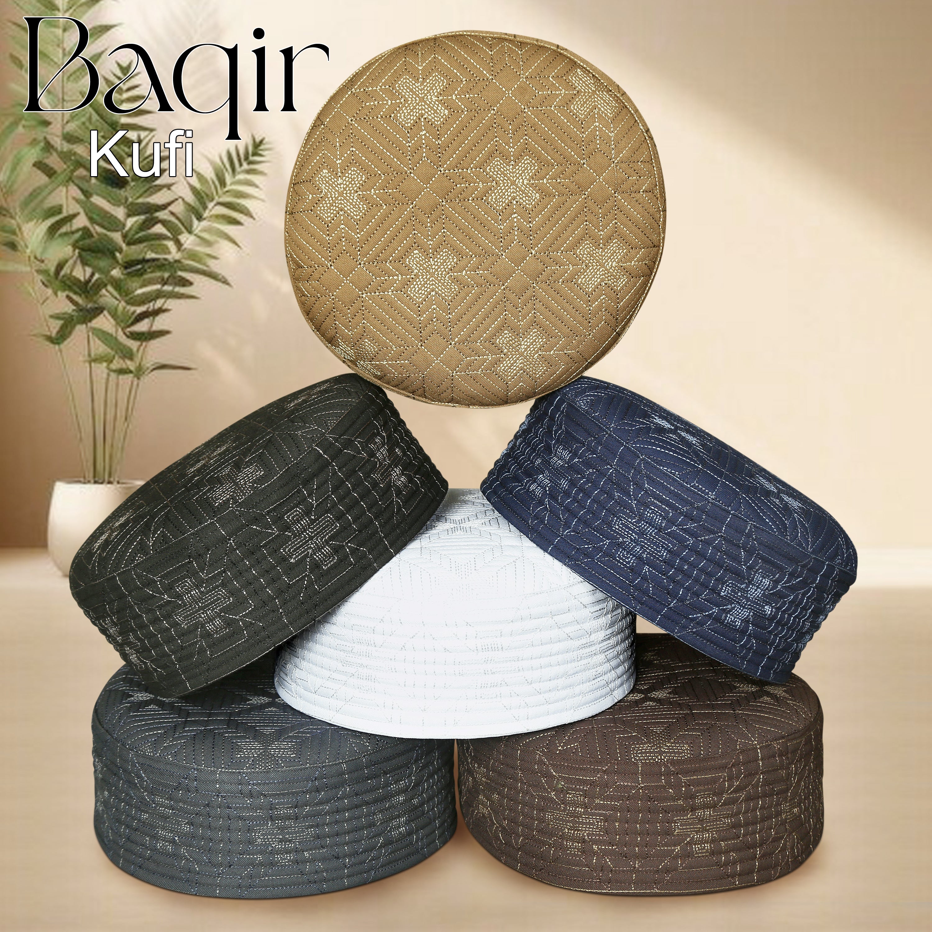 Bin Fiaz Baqir Premium Embroidered Hard Kufi Hat - Luxurious Islamic Cap for Men