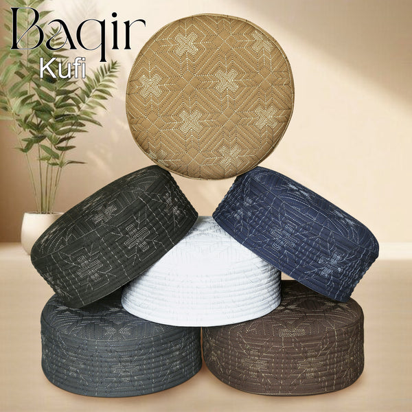Bin Fiaz Baqir Premium Embroidered Hard Kufi Hat - Luxurious Islamic Cap for Men