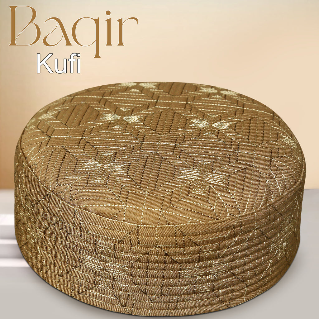Bin Fiaz Baqir Premium Embroidered Hard Kufi Hat - Luxurious Islamic Cap for Men
