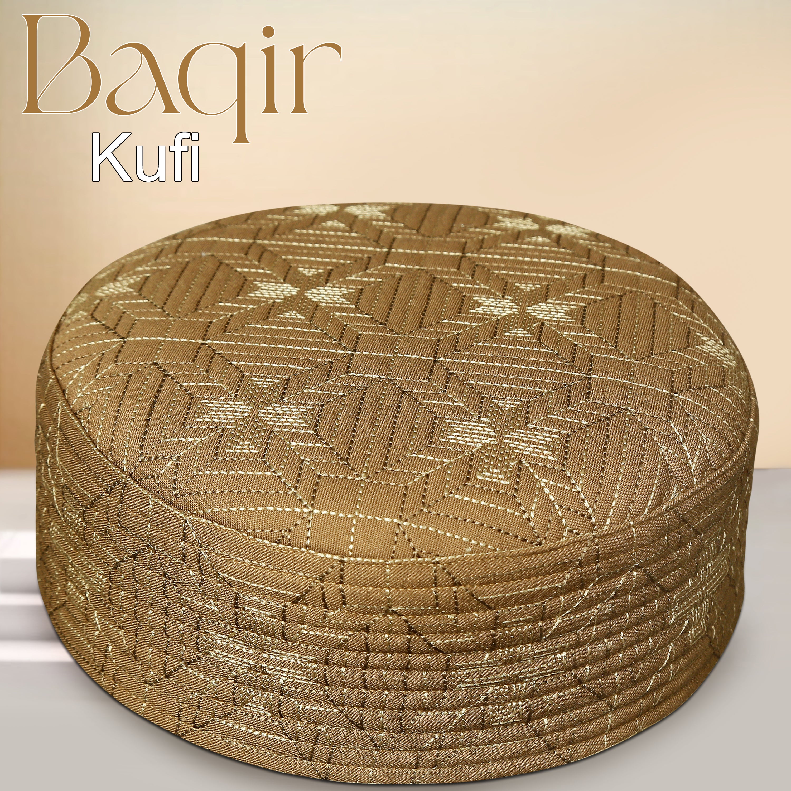 Bin Fiaz Baqir Premium Embroidered Hard Kufi Hat - Luxurious Islamic Cap for Men