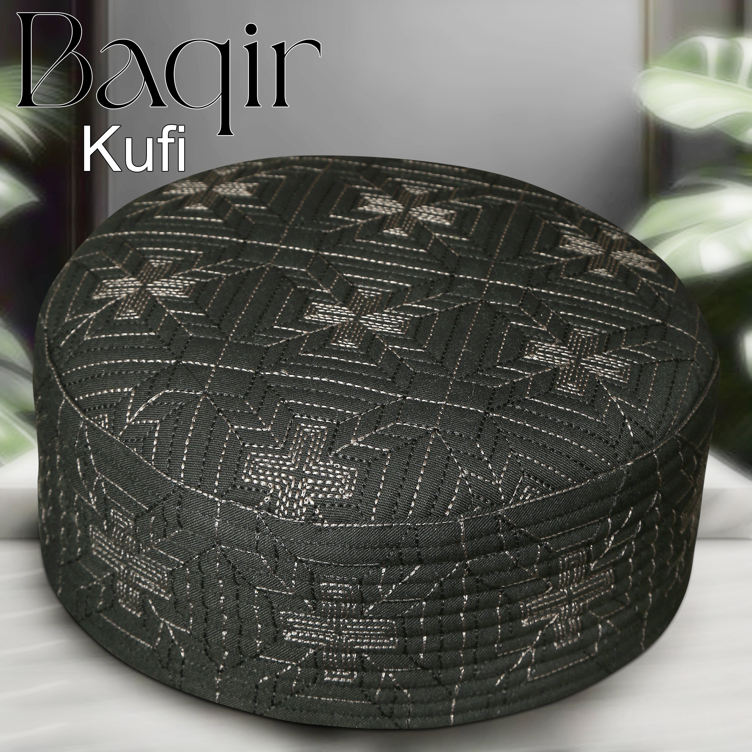 Bin Fiaz Baqir Premium Embroidered Hard Kufi Hat - Luxurious Islamic Cap for Men