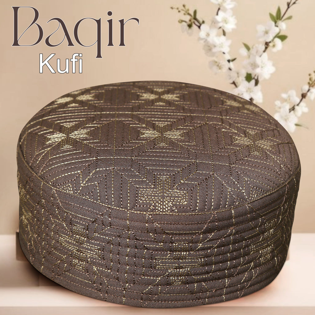 Bin Fiaz Baqir Premium Embroidered Hard Kufi Hat - Luxurious Islamic Cap for Men