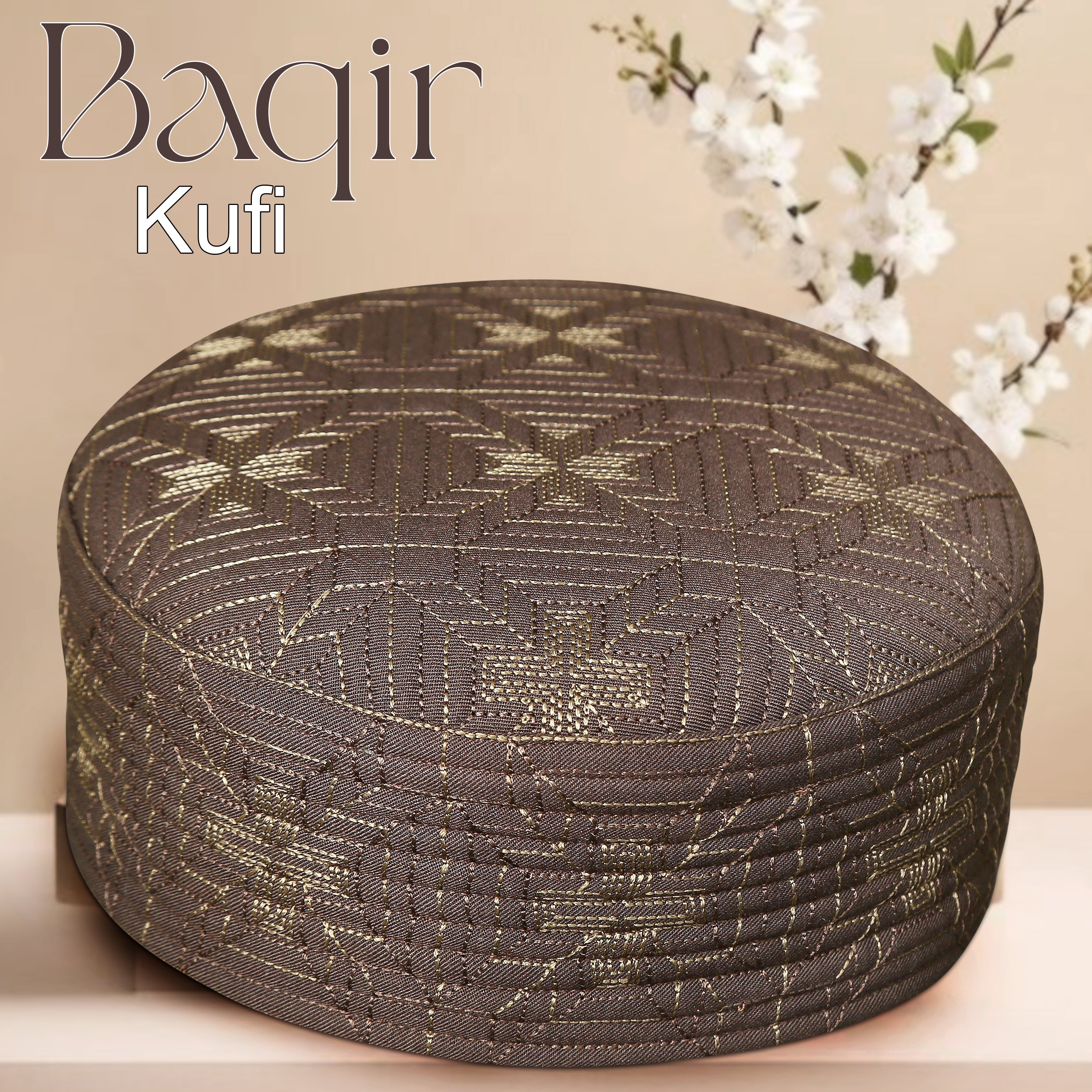 Bin Fiaz Baqir Premium Embroidered Hard Kufi Hat - Luxurious Islamic Cap for Men