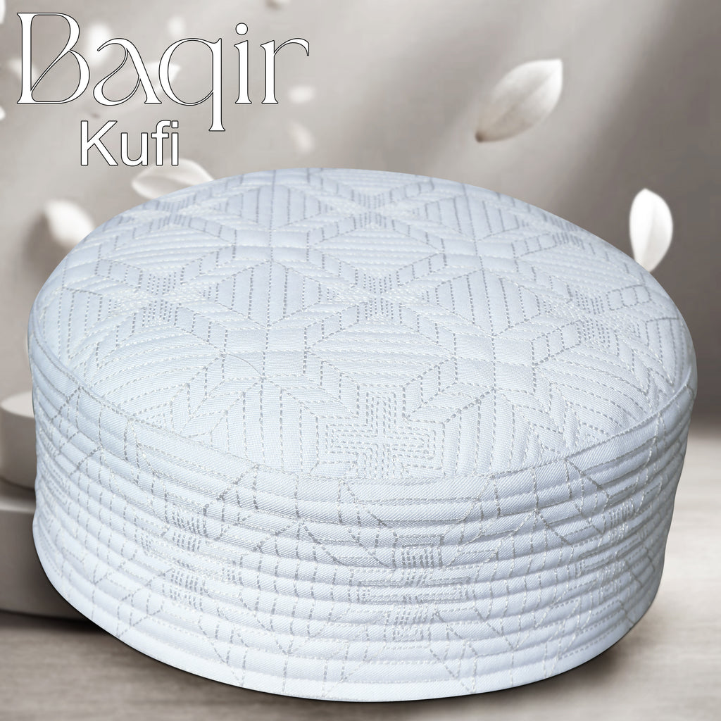 Bin Fiaz Baqir Premium Embroidered Hard Kufi Hat - Luxurious Islamic Cap for Men