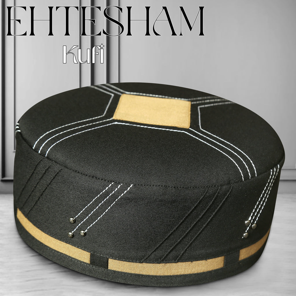 Bin Fiaz EHTESHAM Premium Traditional Kufi Hat - Handmade Muslim Prayer Topi for Men