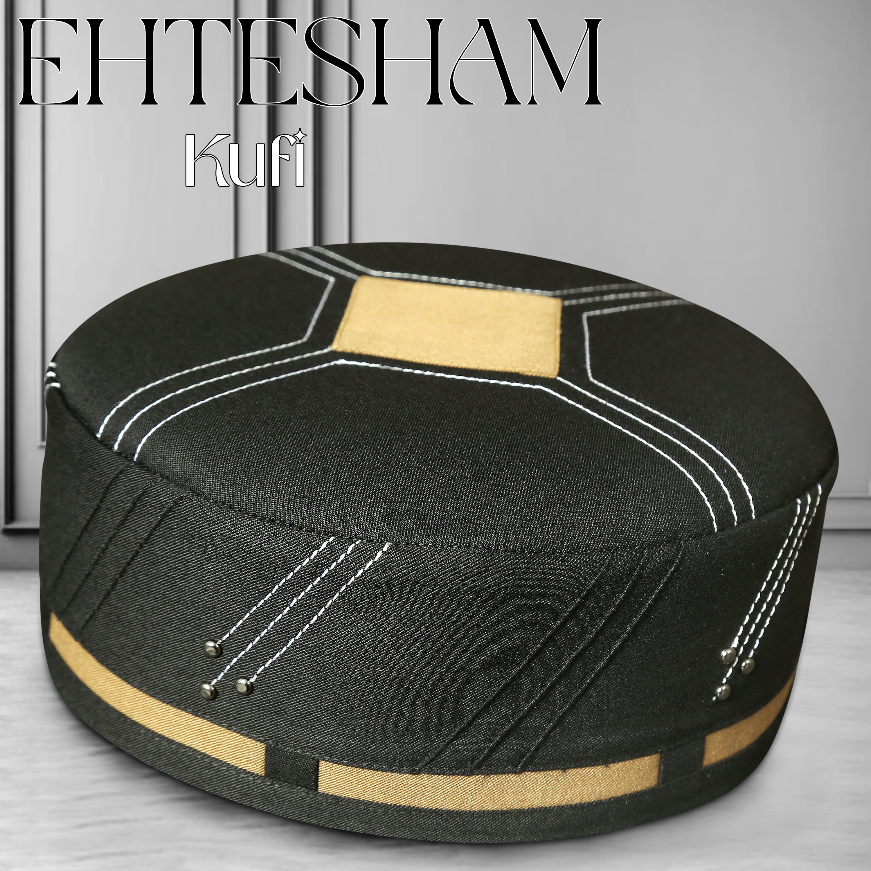 Bin Fiaz EHTESHAM Premium Traditional Kufi Hat - Handmade Muslim Prayer Topi for Men