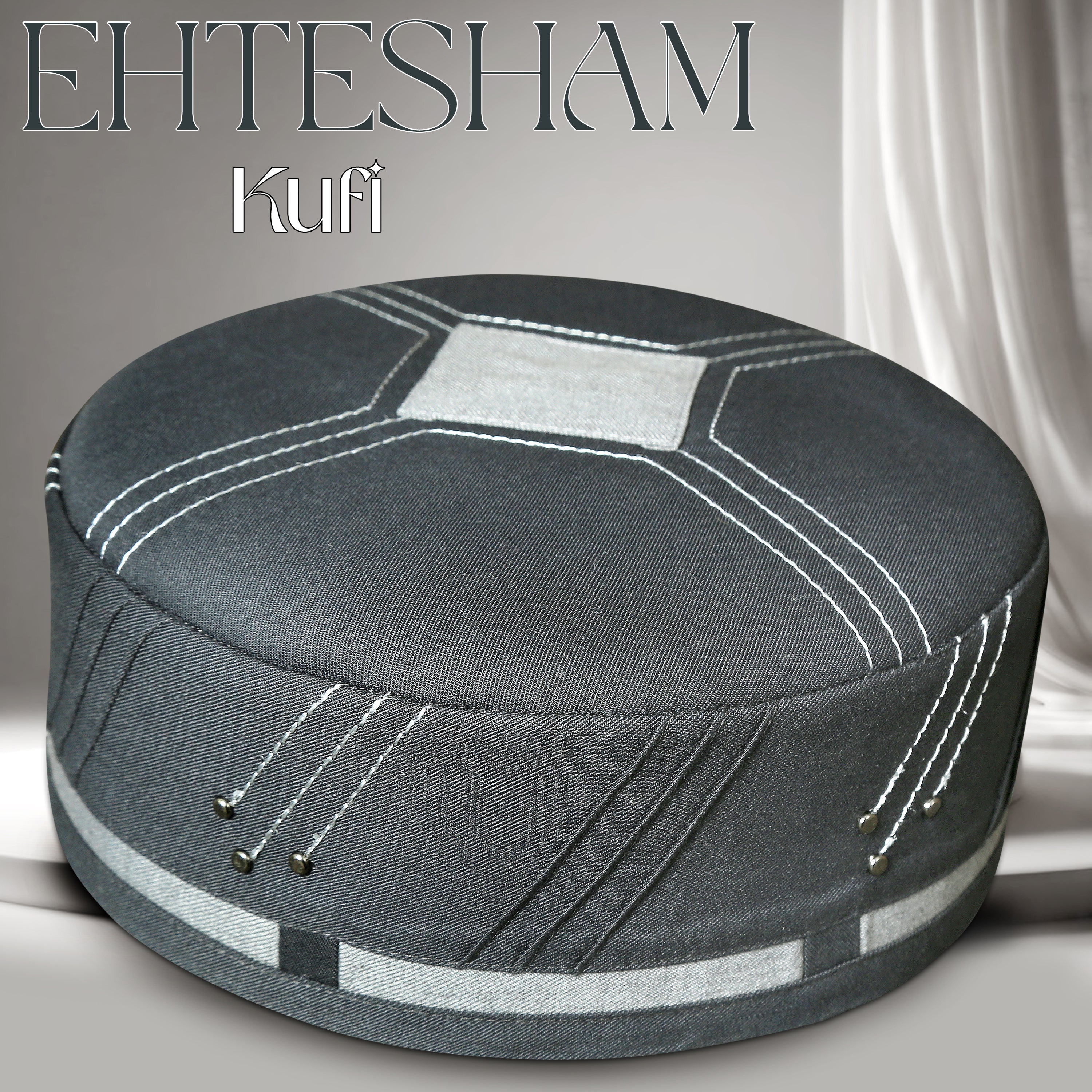 Bin Fiaz EHTESHAM Premium Traditional Kufi Hat - Handmade Muslim Prayer Topi for Men