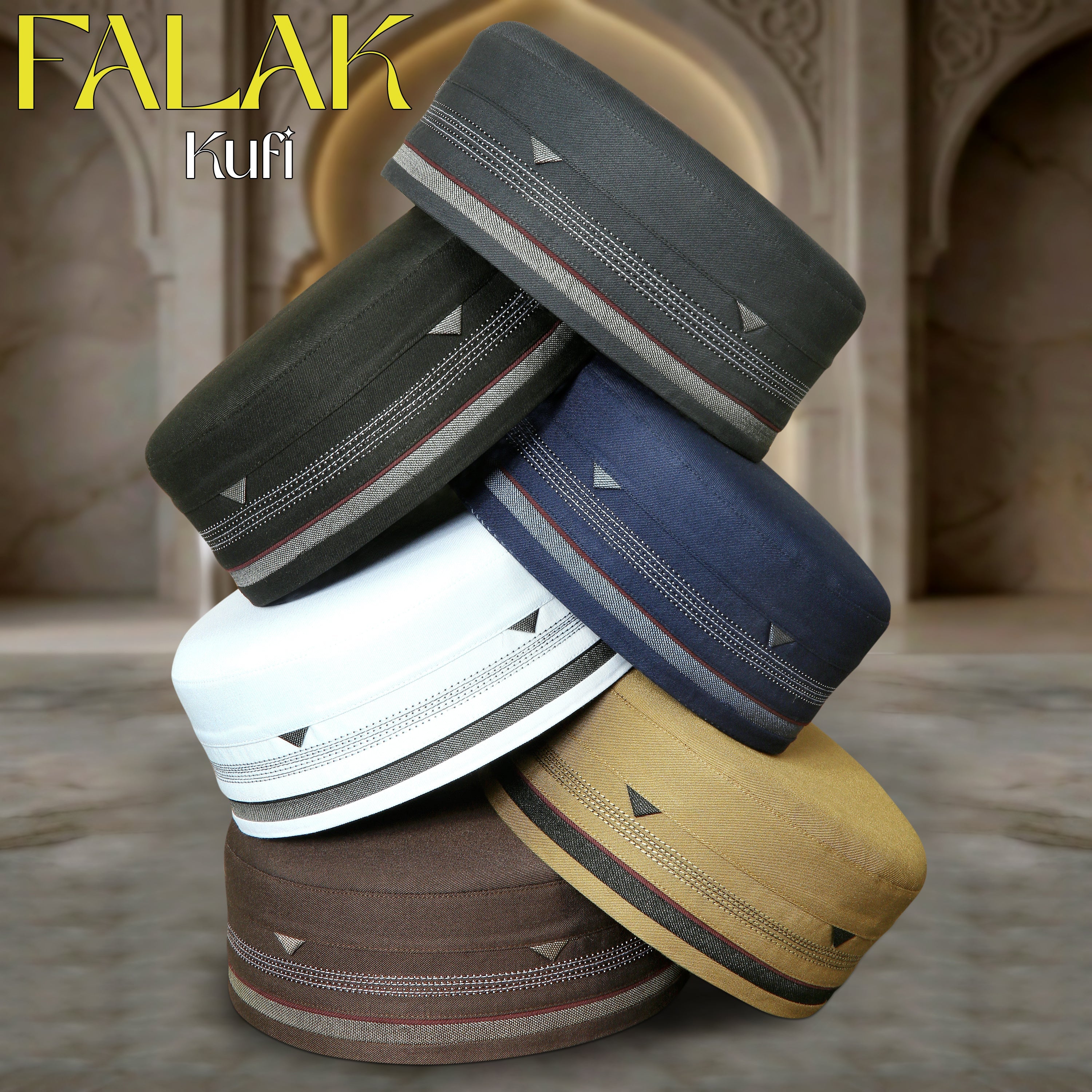 Falak Kufi Islamic Prayer Cap For Men Premium Polyester Cotton Muslim Cap High Quality Salah Topi