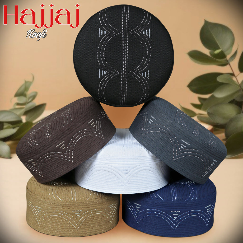 Bin Fiaz Hajjaj Premium Structured Kufi Hat - Royal Muslim Men’s Prayer Cap