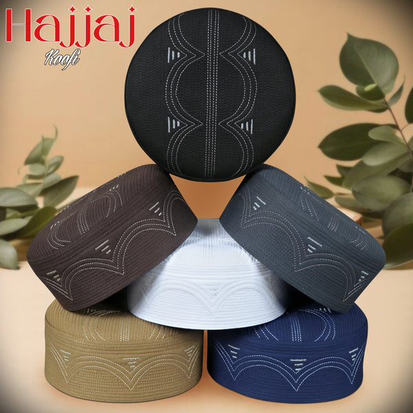 Bin Fiaz Hajjaj Premium Structured Kufi Hat - Royal Muslim Men’s Prayer Cap
