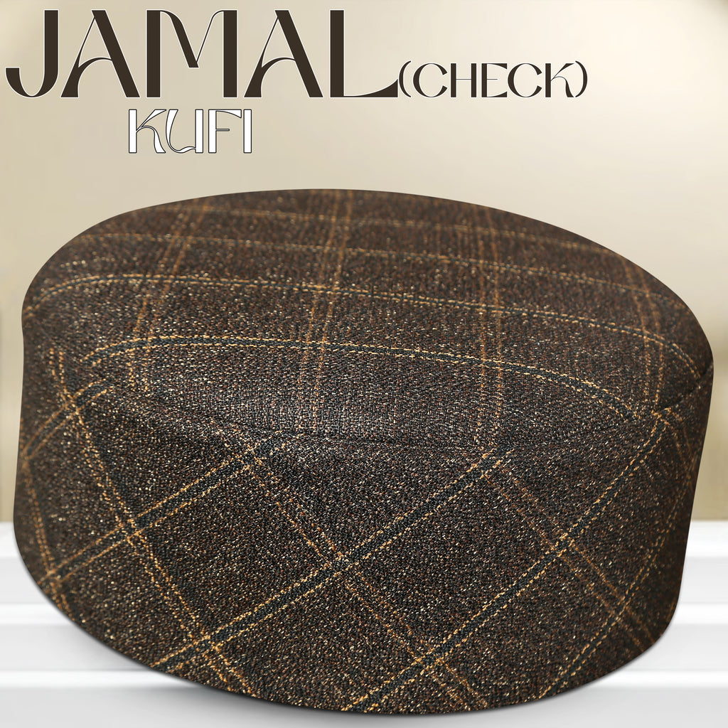 Bin Fiaz Jamal Check Premium Structured Kufi - Printed Check Design Islamic Prayer Cap