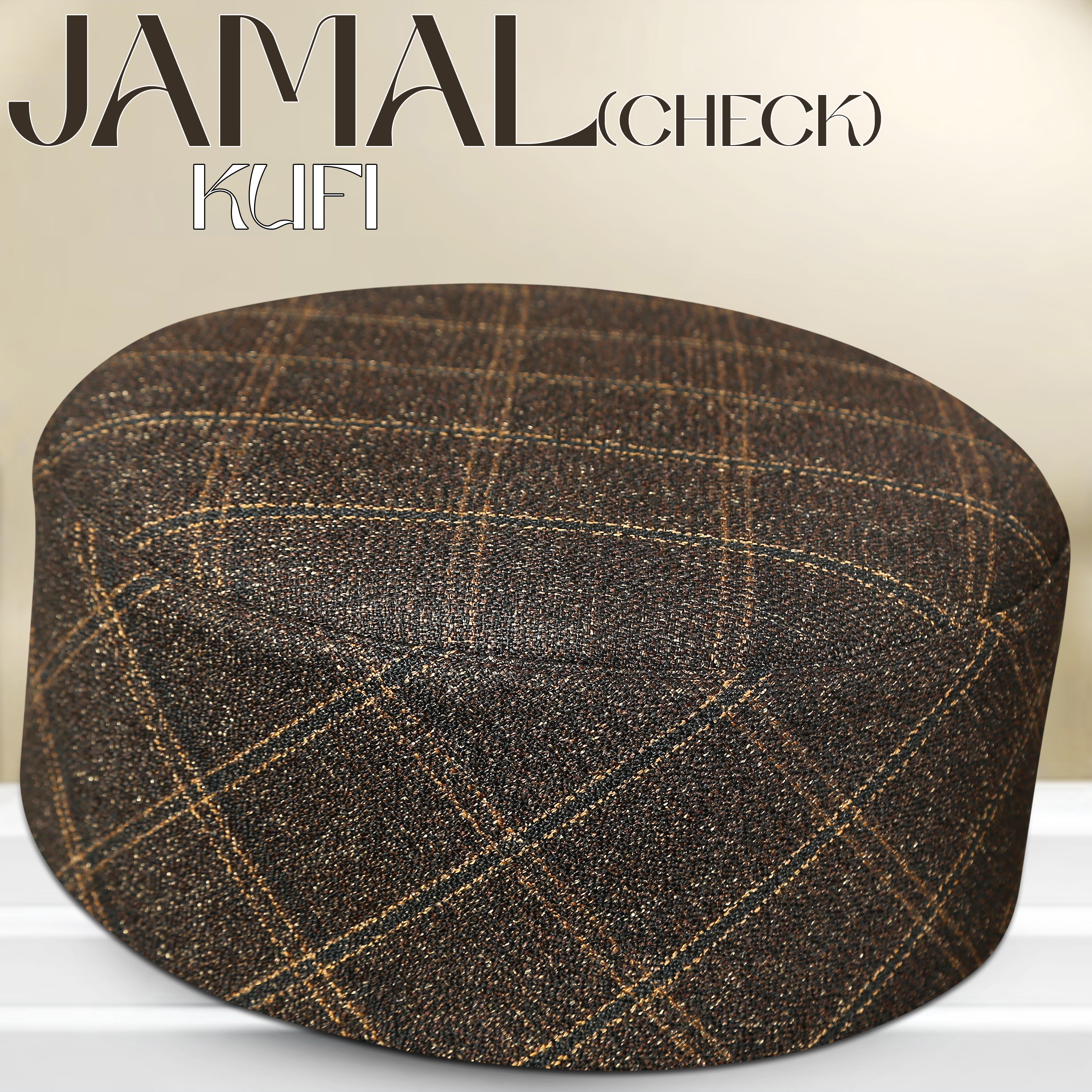 Bin Fiaz Jamal Check Premium Structured Kufi - Printed Check Design Islamic Prayer Cap