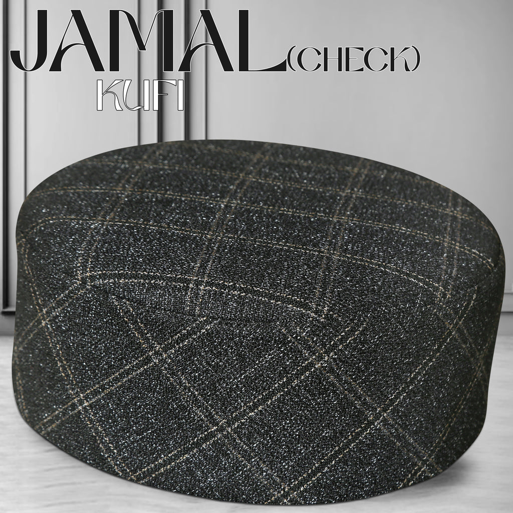Bin Fiaz Jamal Check Premium Structured Kufi - Printed Check Design Islamic Prayer Cap