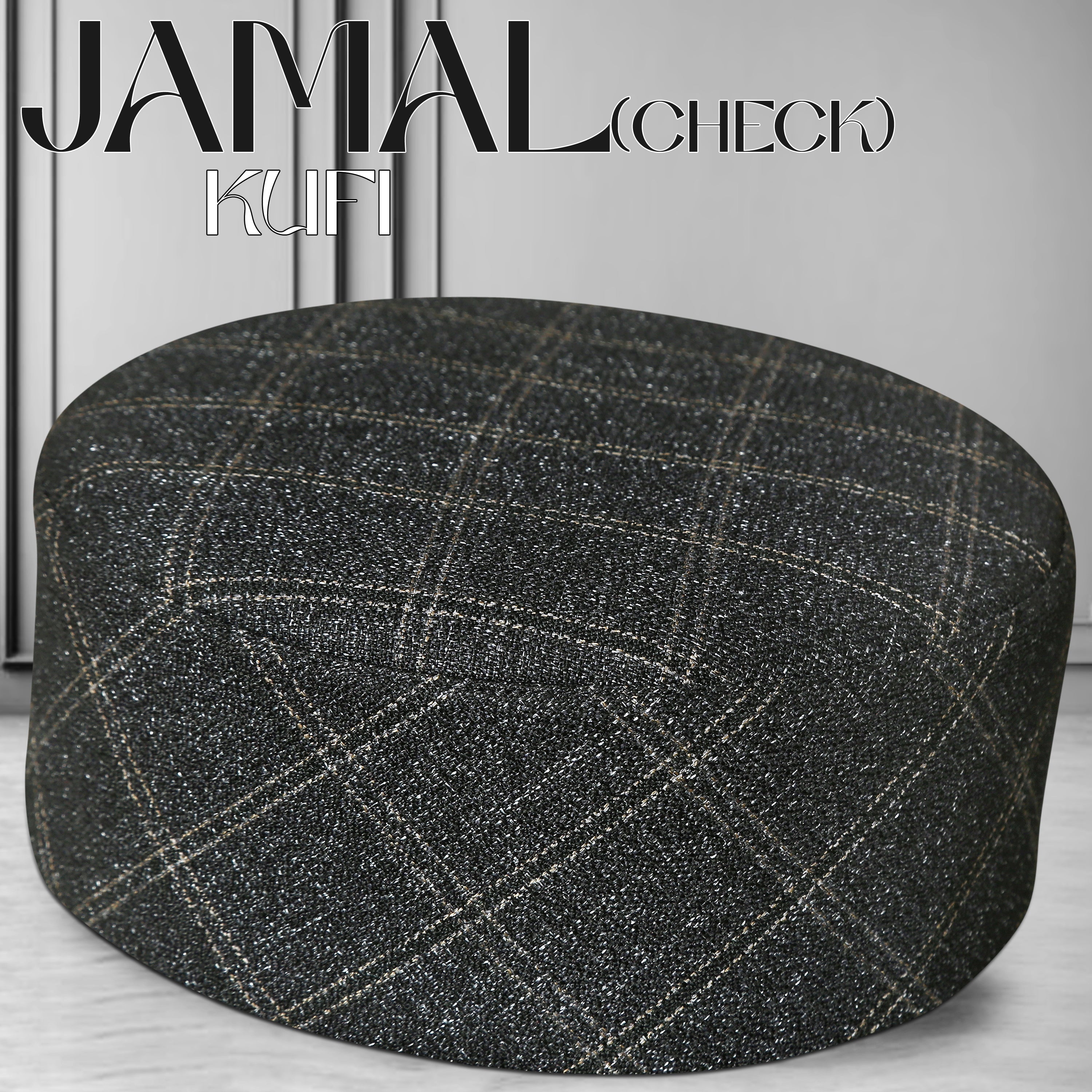 Bin Fiaz Jamal Check Premium Structured Kufi - Printed Check Design Islamic Prayer Cap