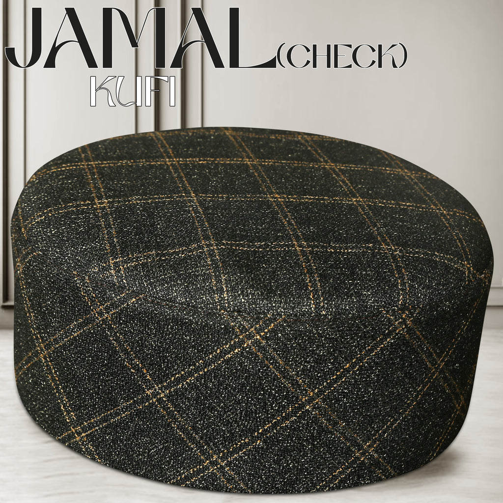 Bin Fiaz Jamal Check Premium Structured Kufi - Printed Check Design Islamic Prayer Cap