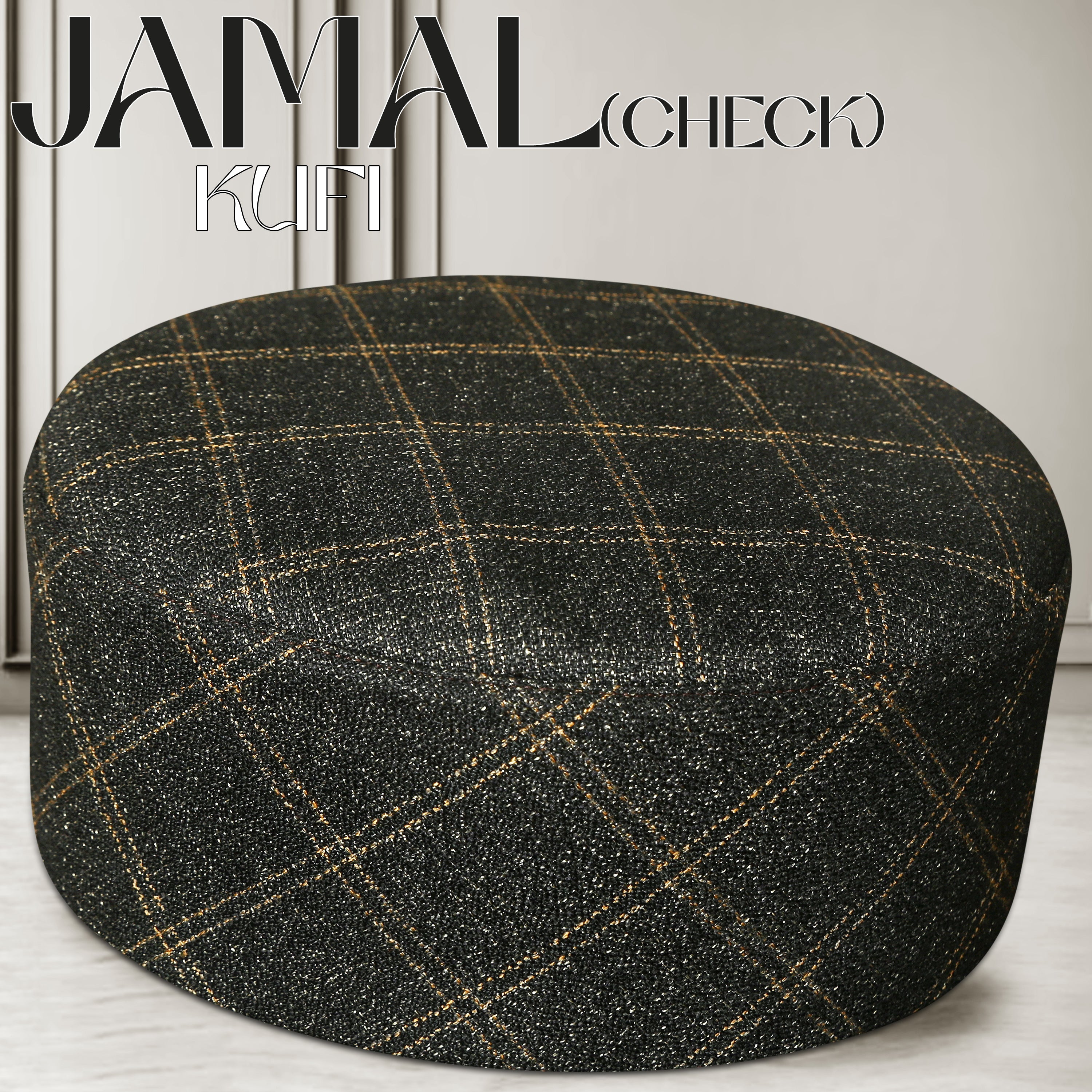 Bin Fiaz Jamal Check Premium Structured Kufi - Printed Check Design Islamic Prayer Cap