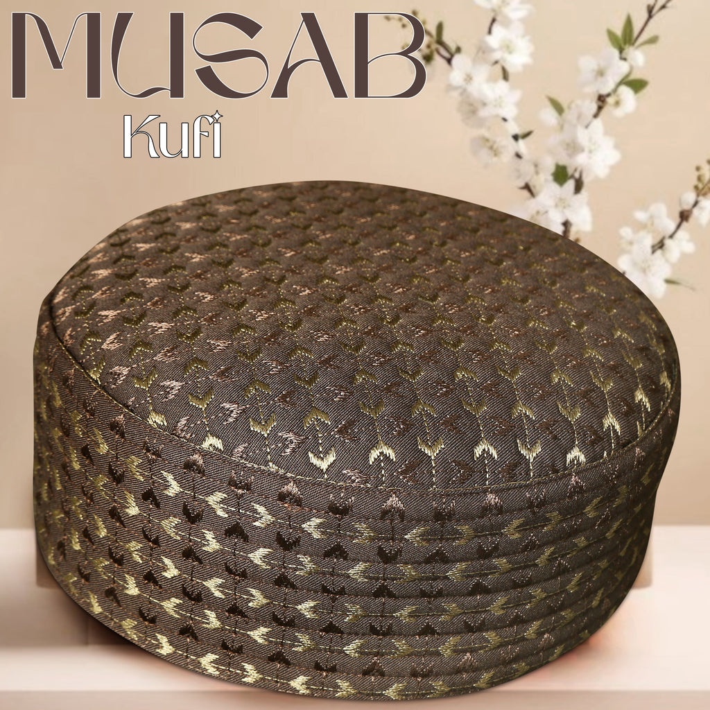 Bin Fiaz Musab Premium Hard Kufi Cap - Embroidered Islamic Prayer Cap