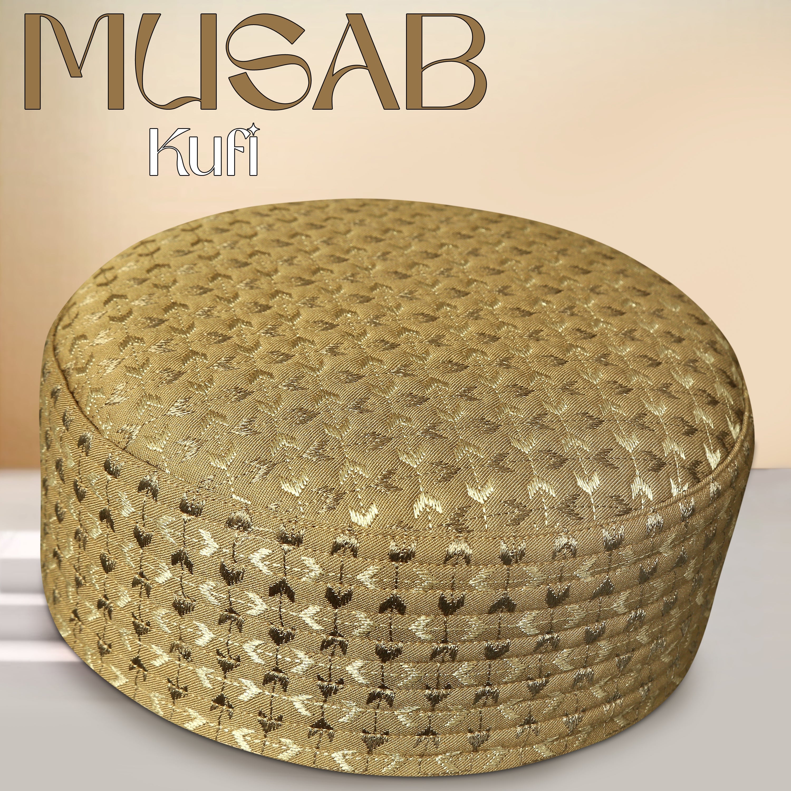 Bin Fiaz Musab Premium Hard Kufi Cap - Embroidered Islamic Prayer Cap