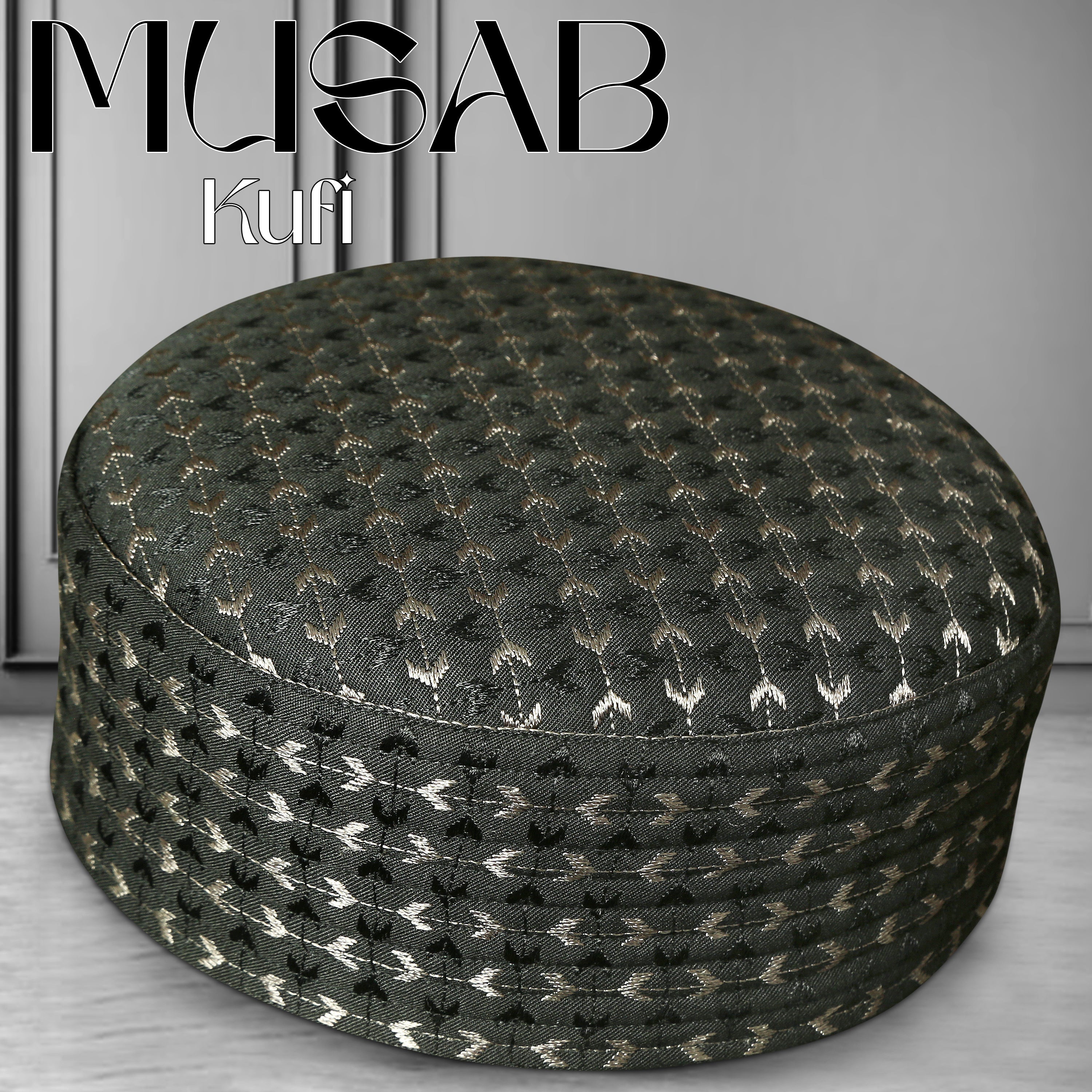 Bin Fiaz Musab Premium Hard Kufi Cap - Embroidered Islamic Prayer Cap