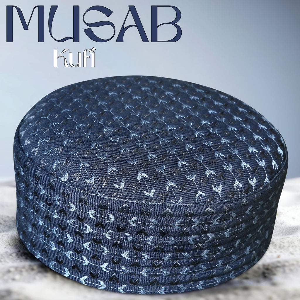 Bin Fiaz Musab Premium Hard Kufi Cap - Embroidered Islamic Prayer Cap
