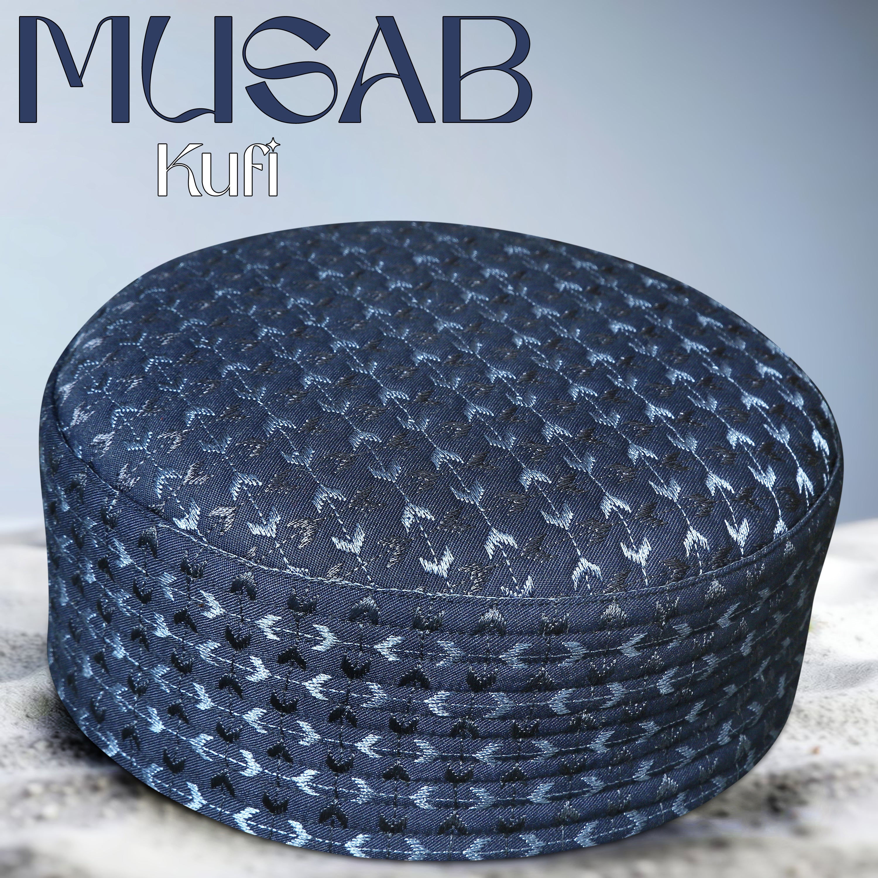 Bin Fiaz Musab Premium Hard Kufi Cap - Embroidered Islamic Prayer Cap