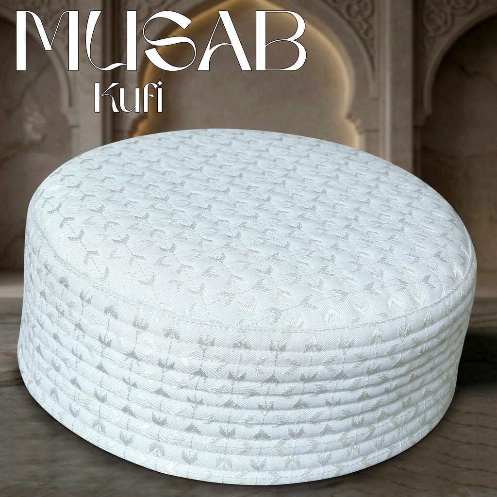 Bin Fiaz Musab Premium Hard Kufi Cap - Embroidered Islamic Prayer Cap
