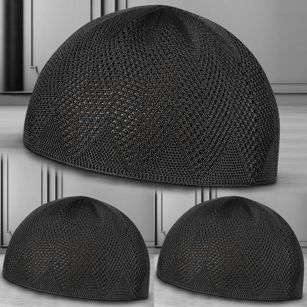 Turkey Knitted Kufi Cap (Pack of 3) – Premium Lightweight Turkish Style Islamic Cap