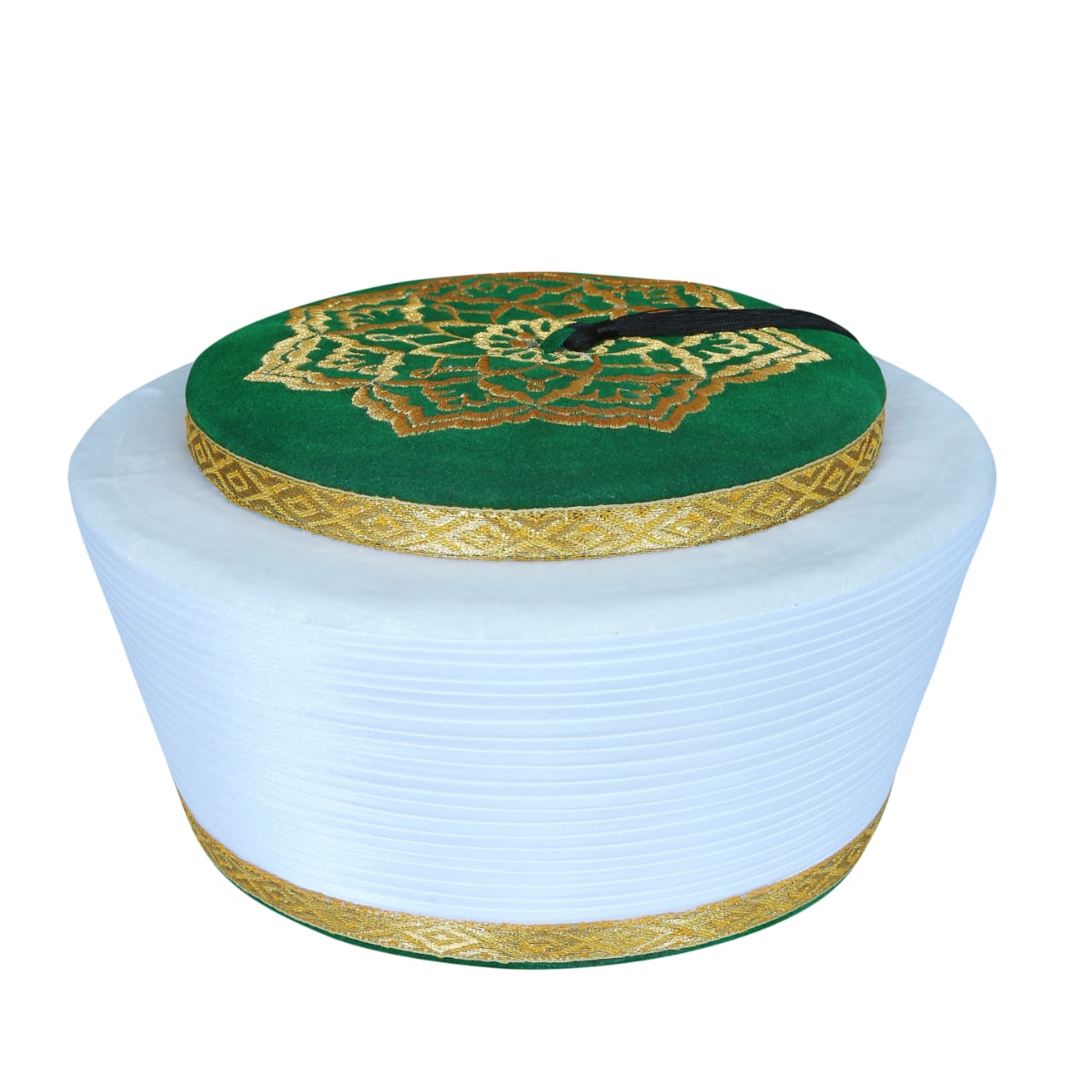 Exquisite Artisan Shami Cap – Royal Blue Velvet with Intricate Gold Arabesque